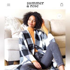 Summer and Rose soft sweater kimono black and white Buffalo check NWOT condition